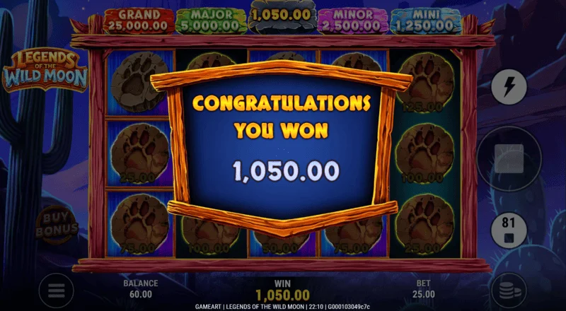 Legends of the Wild Moon - ukupni dobitak u Free Spins