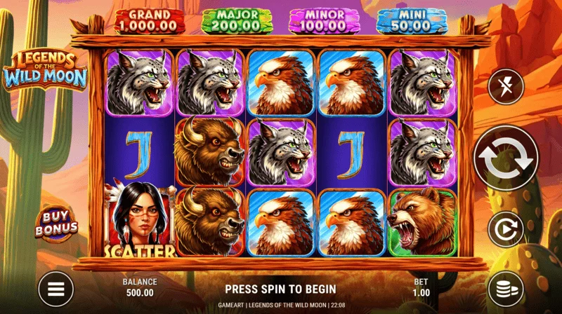 Legends of the Wild Moon - ekran za igru s mrežom 5x3